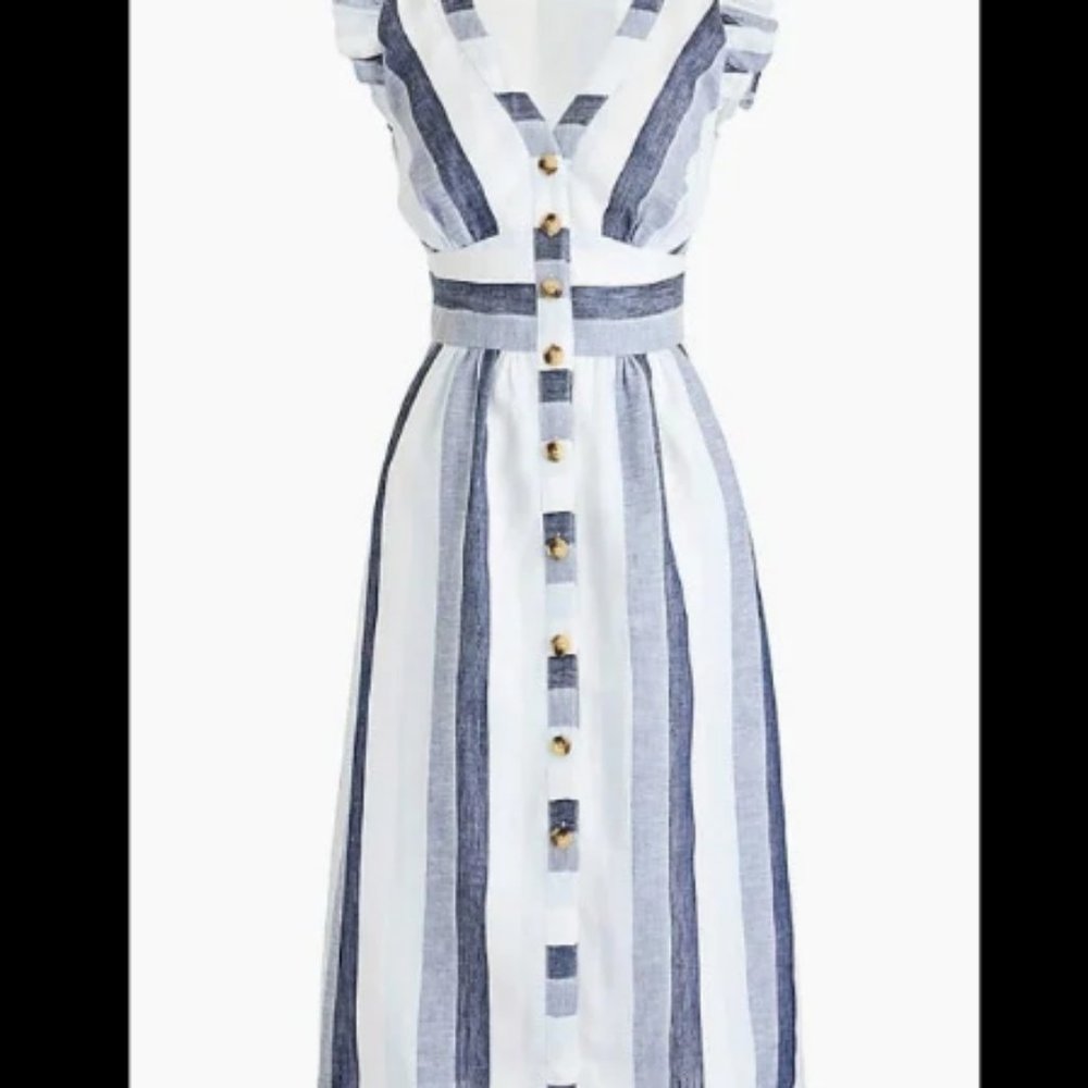J. Crew Navy and White Striped Button-Front Midi Dress